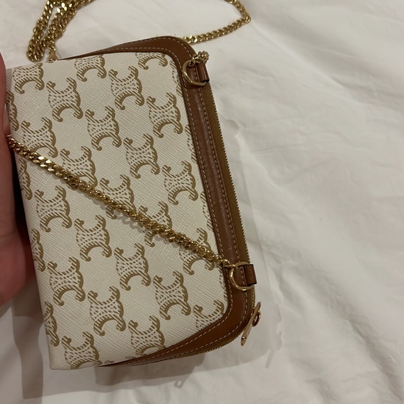 COPY - Clutch with chain in triomph canvas and lambskin white/brown - Picture 6 of 10